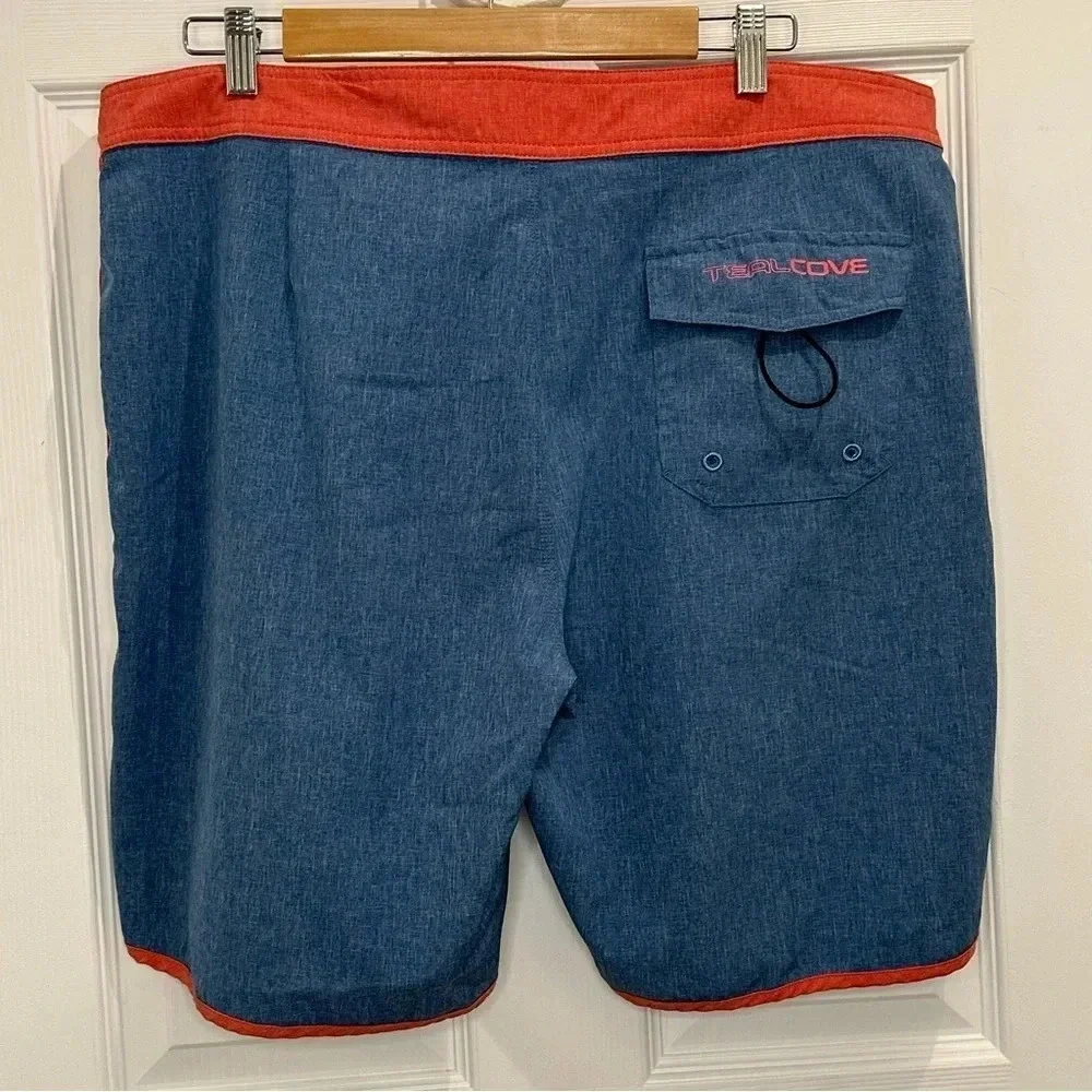 Teal Cove Mens Swimwear Board Shorts Blue/Salmon Swim Trunks Size XL